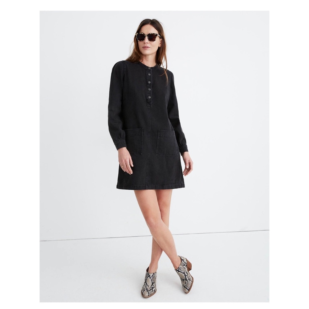 Denim Patch-Pocket Popover Shirtdress Shrader Wash